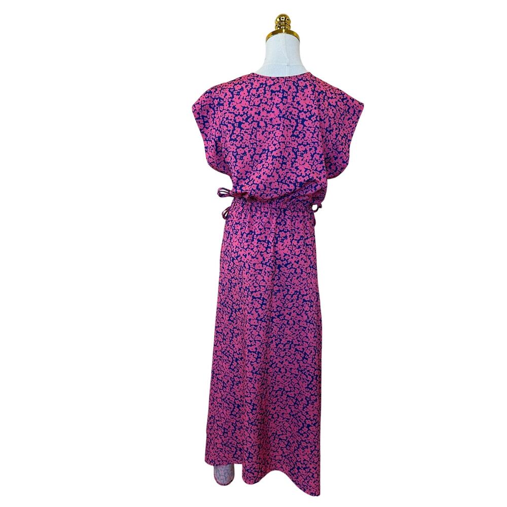 Derek Lam Pink Blue Floral Midi Dress MEDIUM Fit Flare Lightweight Designer $175 - Picture 11 of 12